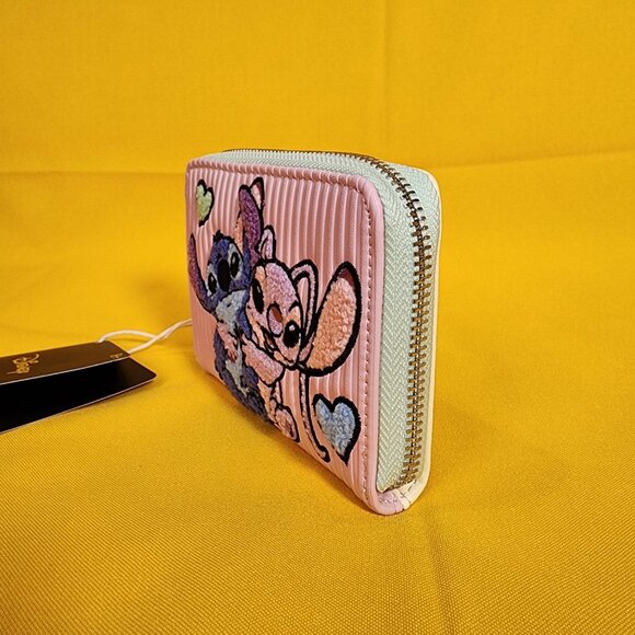 Loungefly Disney Lilo and Stitch Angel Corduroy Pastel Color Block Zip Wallet - Picture 7 of 13
